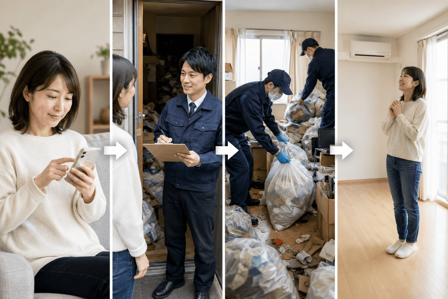 ゴミ屋敷片付けを業者に依頼する流れ(問い合わせ〜完了)